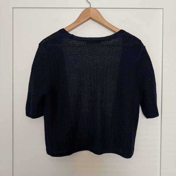 Lauren Ralph Lauren Open Cardigan Women Sz M Navy Knit V Neck Cropped 100% Linen - Picture 5 of 10